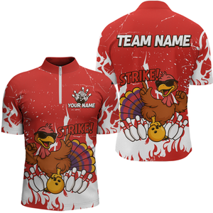 Custom Red Funny Turkey Bowling Jersey for Men Thanksgiving Bowling Team Shirts HNT115