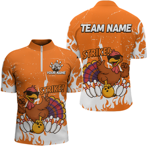 Custom Orange Funny Turkey Bowling Jersey for Men Thanksgiving Bowling Team Shirts HNT115