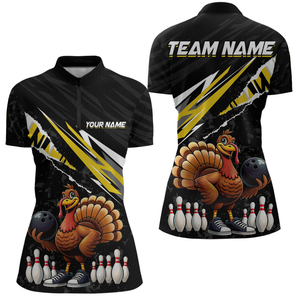 Custom Yellow Funny Turkey Bowling Jersey for Women Thanksgiving Bowling Shirts Polo & 1/4 Zip HNT117