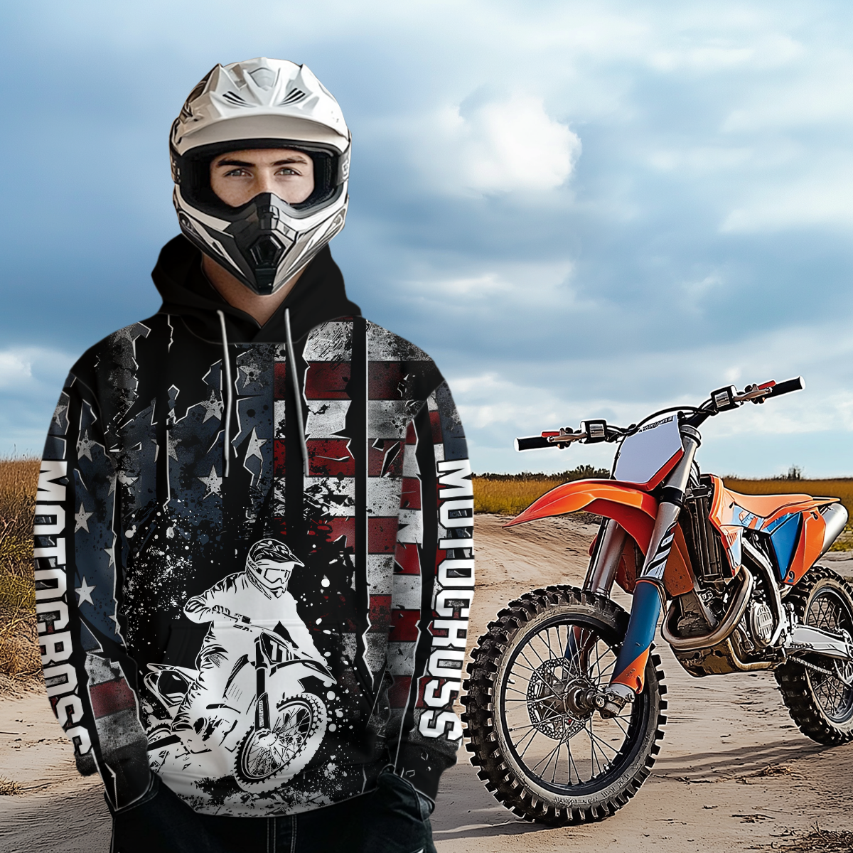 Custom US Flag Motocross Hoodie Off-Road Quad Bike Hoodie for Kid Men Women HOT10
