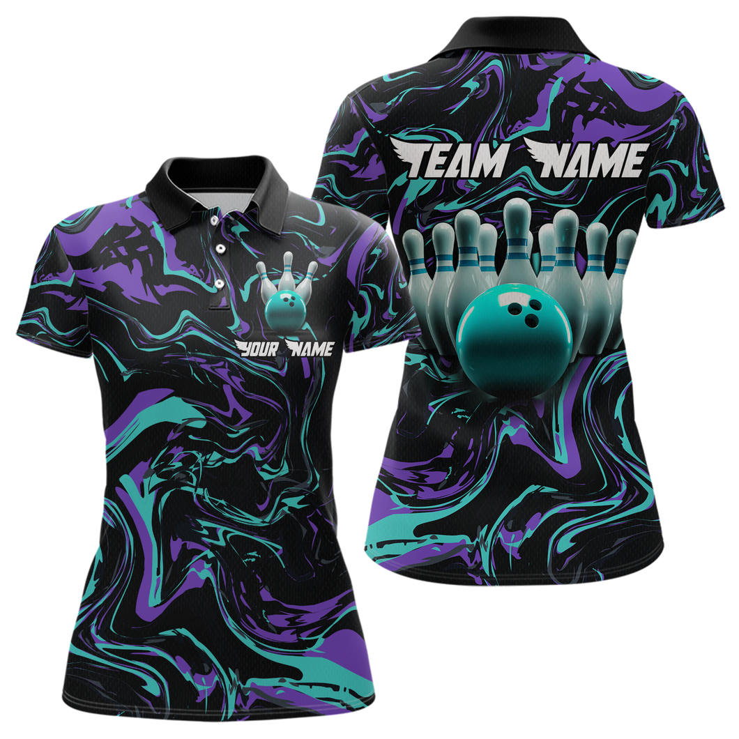 Turquoise Bowling Custom Women Bowling Shirt Polo & Quarter-Zip Bowling Team Jerseys HNT48