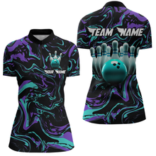 Load image into Gallery viewer, Turquoise Bowling Custom Women Bowling Shirt Polo &amp; Quarter-Zip Bowling Team Jerseys HNT48