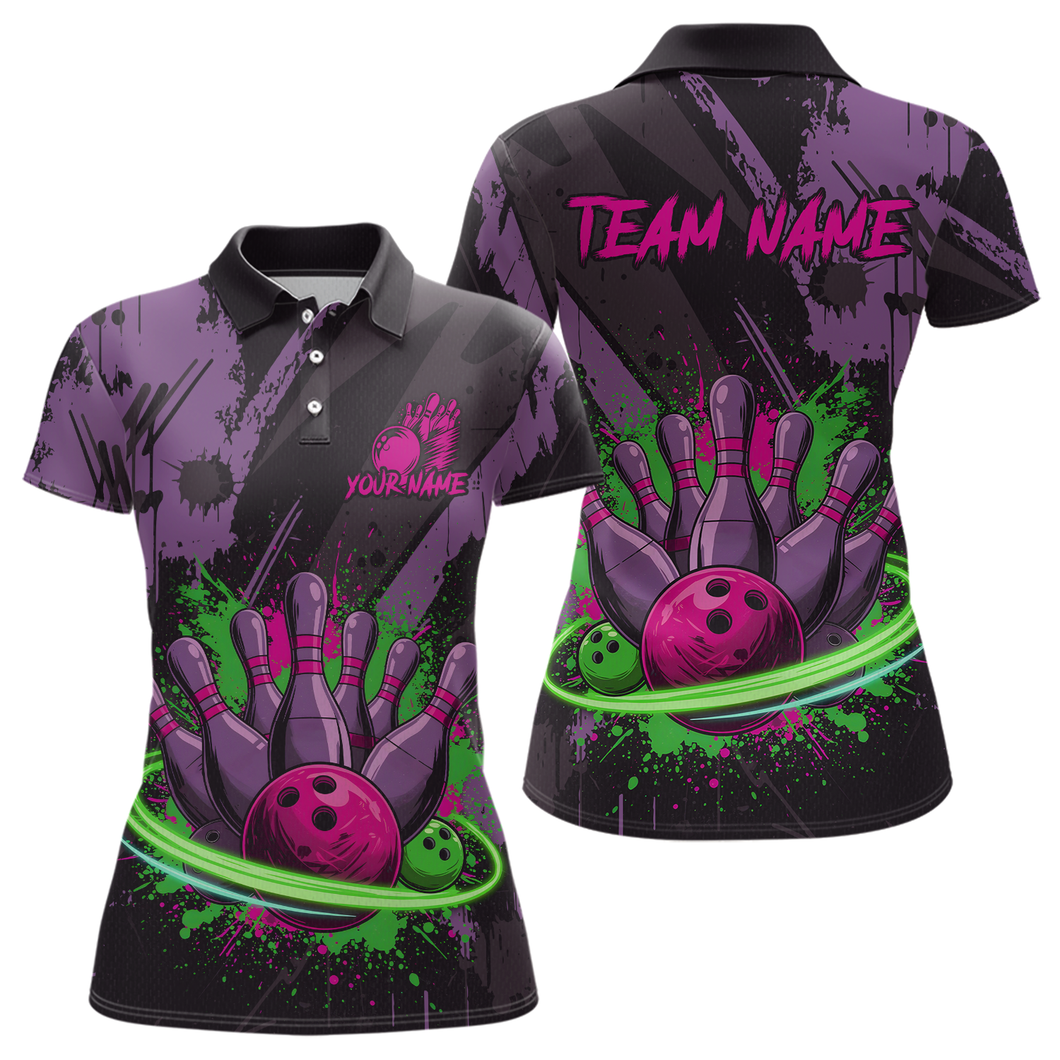 Custom Colorful Bowling Women Shirts Bowling Uniform Polo & 1/4 Zip Bowling Team Jerseys HNT99