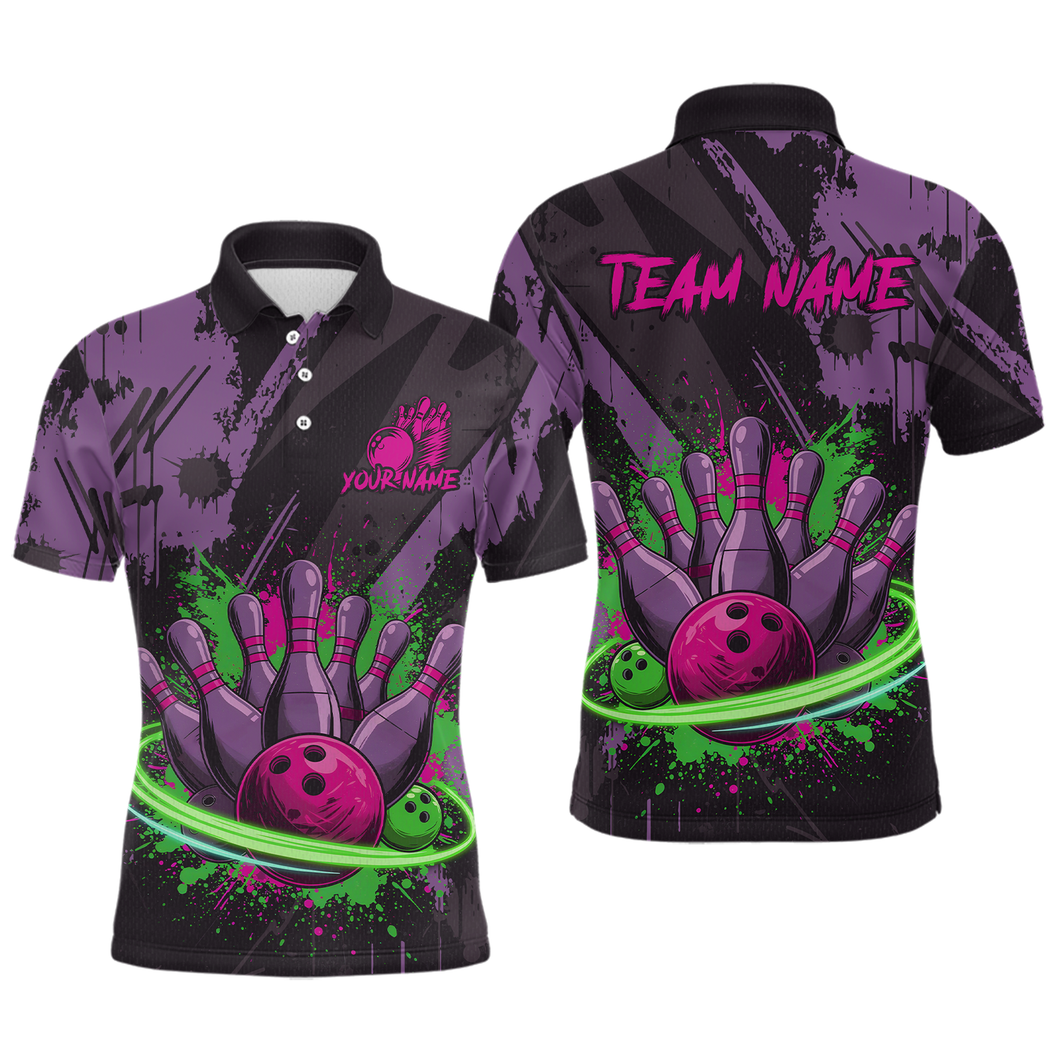 Custom Colorful Bowling Men Shirts Bowling Uniform Polo & 1/4 Zip Bowling Team Jerseys HNT99