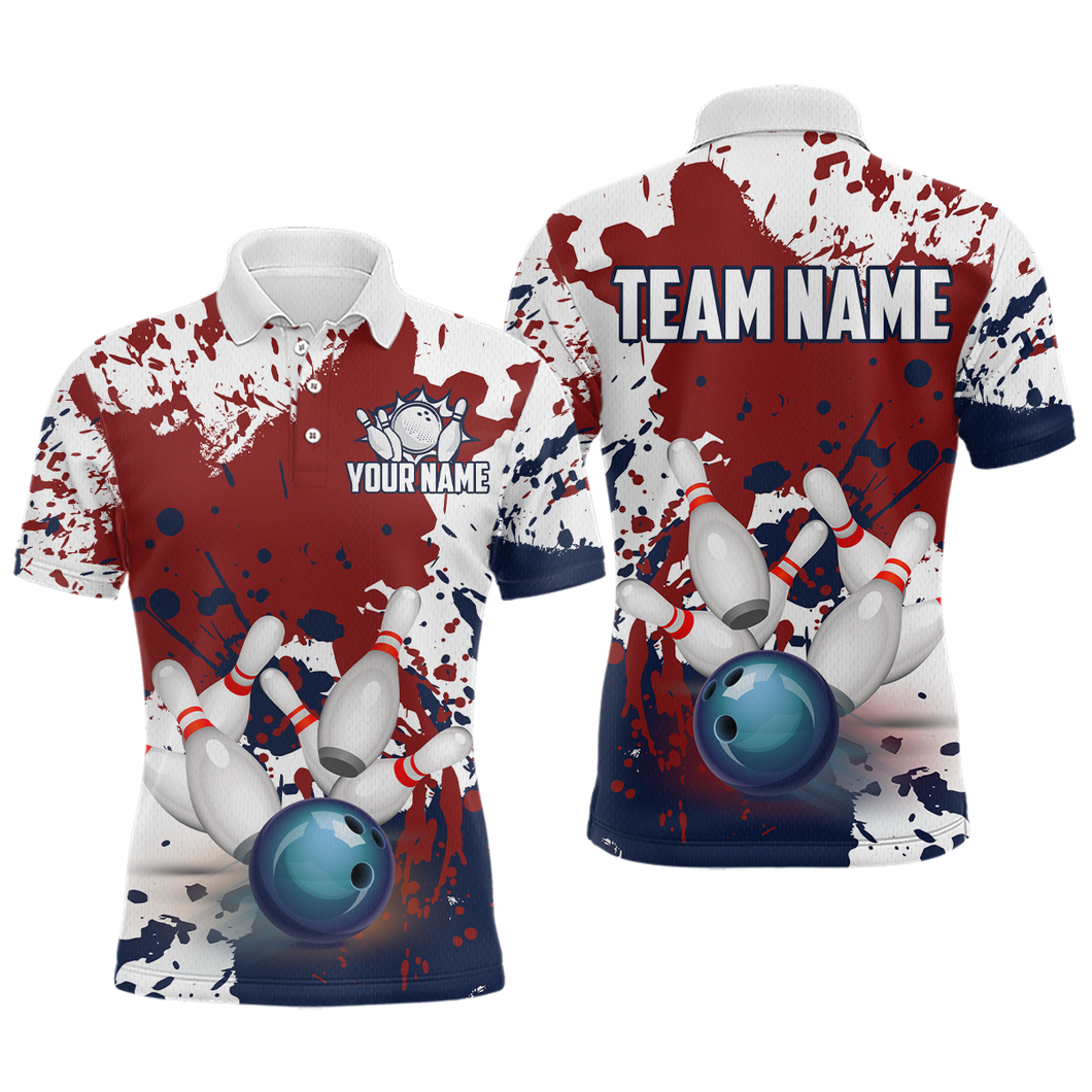 Red White Bowling Shirt for Men Bowling Jersey Shirts Polo & Quarter-Zip Bowling League HNT18