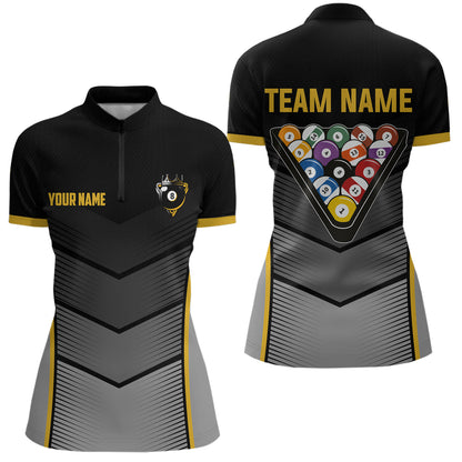 Billiard Shirt Crown 8 Ball Billiard Jersey Women Performance Billiard Shirt for Women Team Polo & 1/4 Zip NNT30