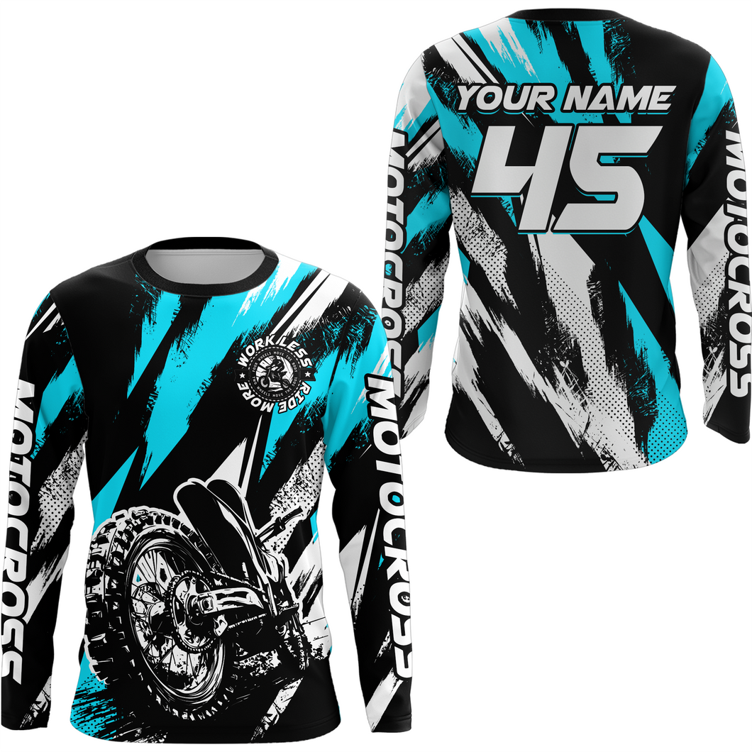 Personalized Turquoise Motocross Racing Jersey Men Women Kid Upf30+ Dirt Bike Jersey Shirt Racing Jersey DNT03