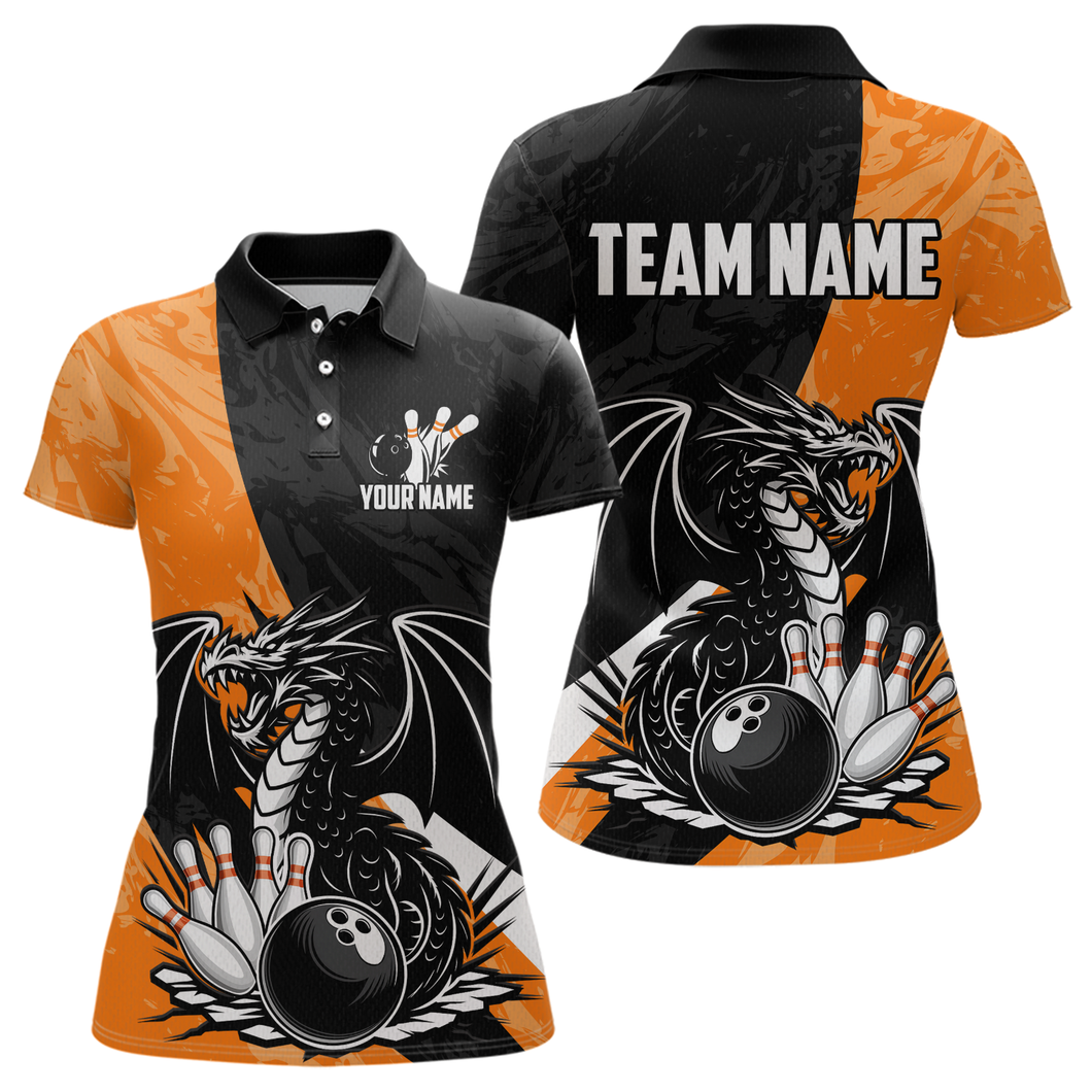 Custom Orange Dragon Bowling Women Shirts Bowling Uniform Polo & 1/4 Zip Bowling Team Jerseys HNT103