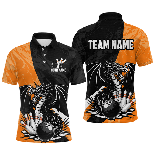 Custom Orange Dragon Bowling Men Shirts Bowling Uniform Polo & 1/4 Zip Bowling Team Jerseys HNT103