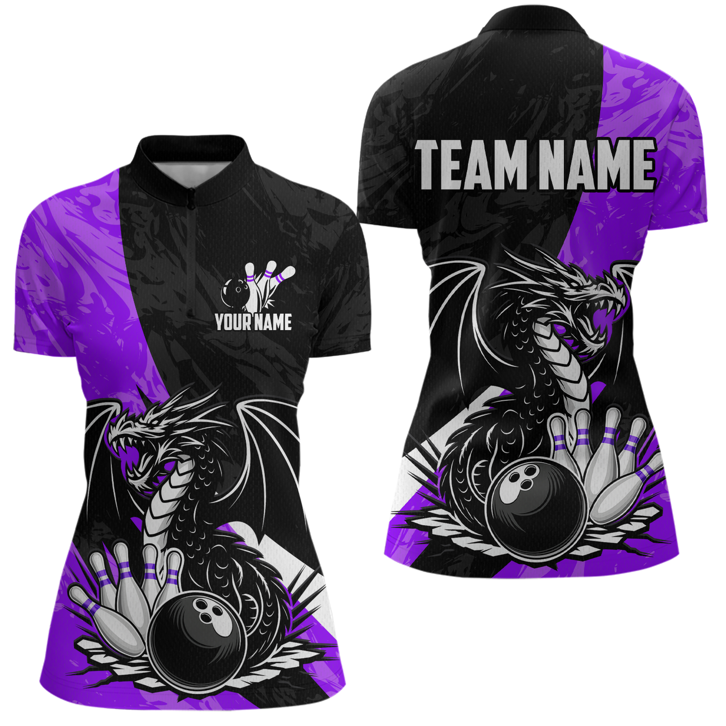 Custom Purple Dragon Bowling Women Shirts Bowling Uniform Polo & 1/4 Zip Bowling Team Jerseys HNT103