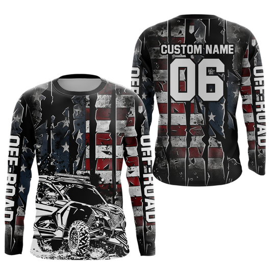 Custom US Flag UTV Motocross Jersey Kid Men Women UPF30+ UTV Jersey Youth Off-Road DNT29