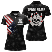 Load image into Gallery viewer, Skull US Flag Bowling Shirt for Women Personalized Patriotic Bowling Team Jersey Shirts Polo &amp; Quarter-Zip HNT31