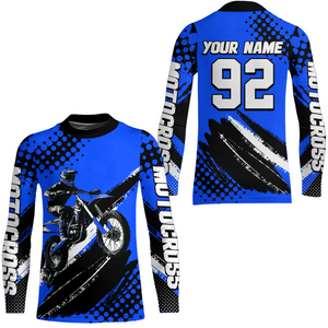 Personalized Blue Racing Jersey Motocross for Men Women Kid Upf30+ Youth Off-Road Racing Jersey DNT02