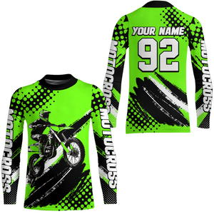 Personalized Green Racing Jersey Motocross for Men Women Kid Upf30+ Youth Off-Road Racing Jersey DNT02