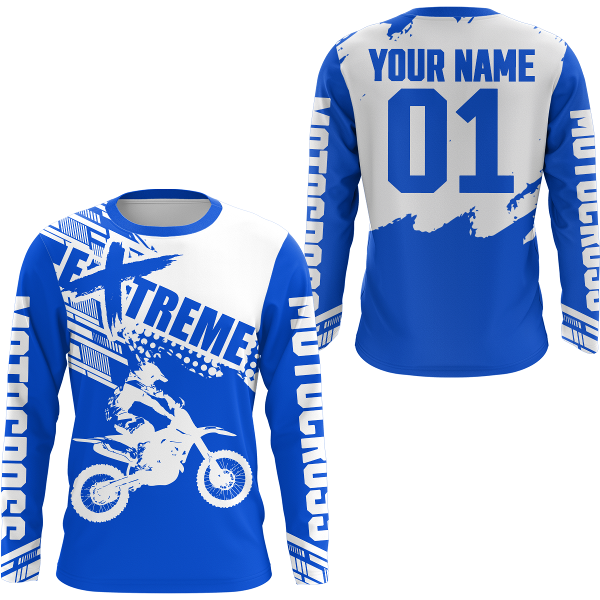 Blue Youth Racing Dirt Bike Shirt for Men Women Motocross Jersey UPF30+ Extreme Off-Road DNT74
