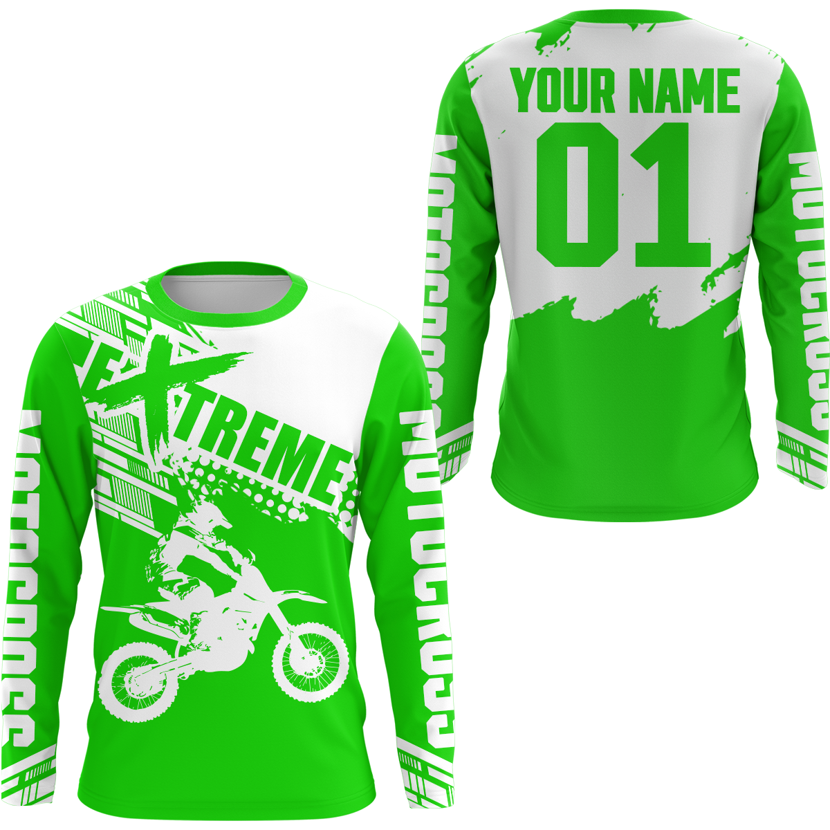 Green Youth Racing Dirt Bike Shirt for Men Women Motocross Jersey UPF30+ Extreme Off-Road DNT74