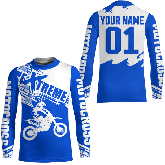 Blue Youth Racing Dirt Bike Shirt for Men Women Motocross Jersey UPF30+ Extreme Off-Road DNT74