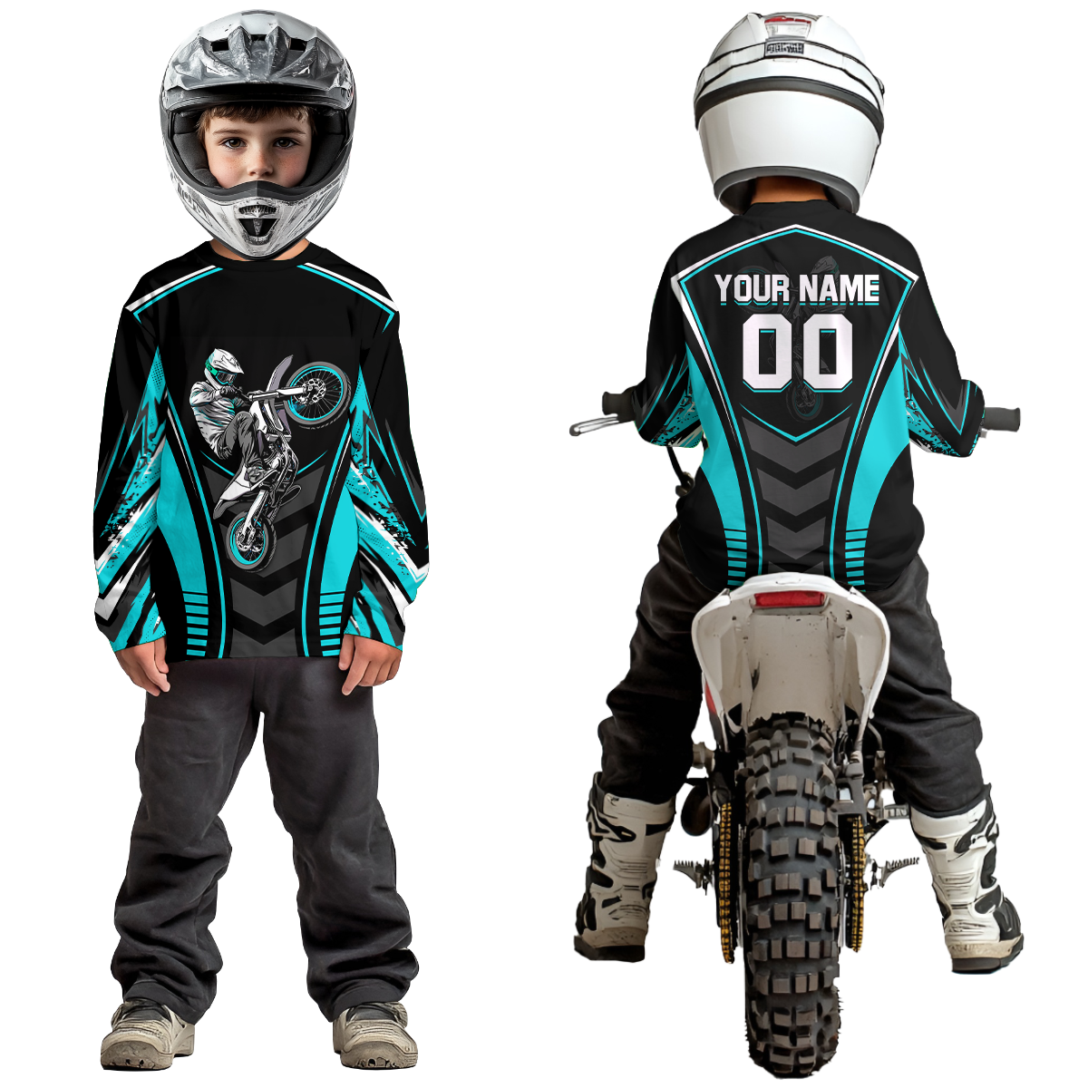 Turquoise Youth Dirt Bike Jersey MX Off-Road Motocross Shirt Racing Shirt Kid Men Women DNT55