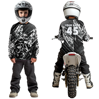 Black Youth Motocross Shirts Custom Dirt Bike Racing Jersey for Kid Men Women UPF30+ DNT19