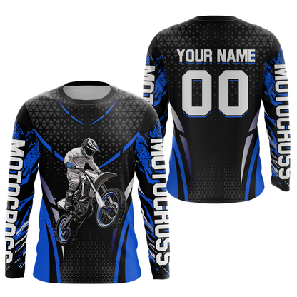 Blue Motocross Jersey UPF30+ Youth Motorcycle Shirt Dirt Bike Jersey Kid Men Women DNT53
