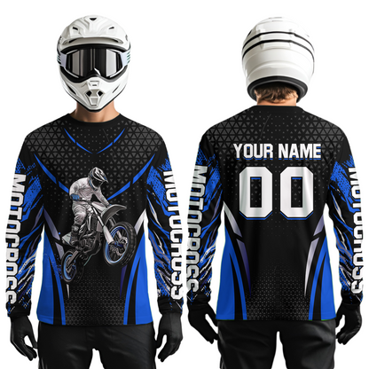 Blue Motocross Jersey UPF30+ Youth Motorcycle Shirt Dirt Bike Jersey Kid Men Women DNT53