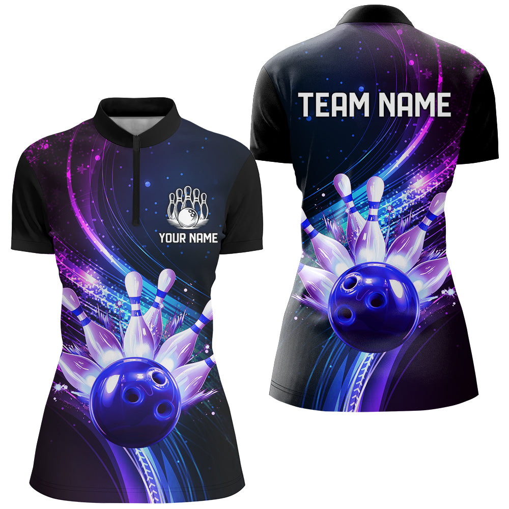 Purple Galaxy Bowling Jersey Men Women Custom Bowling Team Shirts Unisex Bowling Polo Quarter-zip CP28