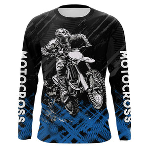 Adult&Kid Blue Custom Dirt Bike Jersey Motocross Jersey Upf30+ Motocross Shirt| CTP87