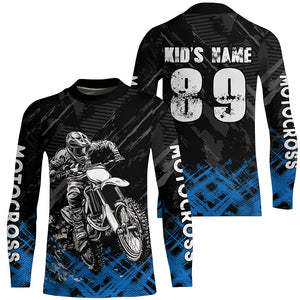 Adult&Kid Blue Custom Dirt Bike Jersey Motocross Jersey Upf30+ Motocross Shirt| CTP87