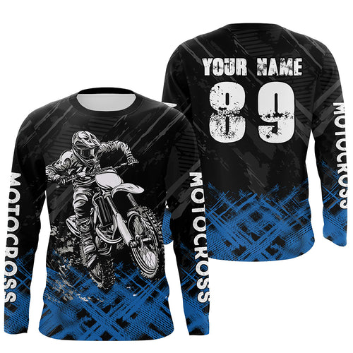 Adult&Kid Blue Custom Dirt Bike Jersey Motocross Jersey Upf30+ Motocross Shirt| CTP87