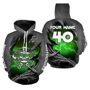 Adult&Kid Green Skull Custom Dirt Bike Jersey Motocross Jersey Upf30+ Motocross Shirt| CTP86