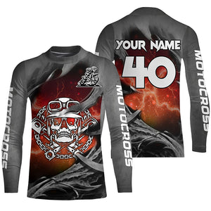 Adult&Kid Orange Skull Custom Dirt Bike Jersey Motocross Jersey Upf30+ Motocross Shirt| CTP86