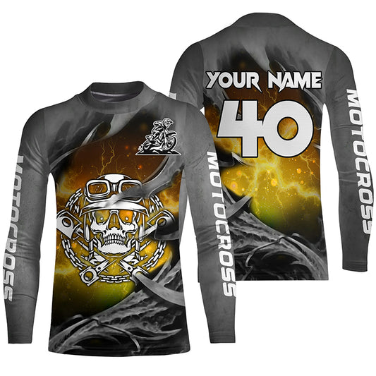 Adult&Kid Yellow Skull Custom Dirt Bike Jersey Motocross Jersey Upf30+ Motocross Shirt| CTP86