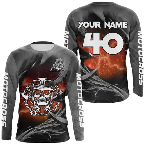 Adult&Kid Orange Skull Custom Dirt Bike Jersey Motocross Jersey Upf30+ Motocross Shirt| CTP86