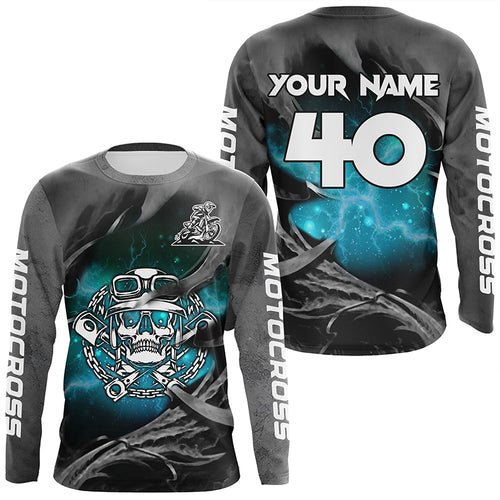 Adult&Kid Turquoise Skull Custom Dirt Bike Jersey Motocross Jersey Upf30+ Motocross Shirt| CTP86
