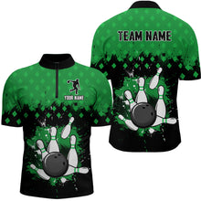 Load image into Gallery viewer, Custom Green Bowling Jersey For Men Bowling Shirt Team Bowling Quarter-Zip Shirt CP09