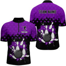 Load image into Gallery viewer, Custom Purple Bowling Jersey For Men Bowling Shirt Team Bowling Quarter-Zip Shirt CP09
