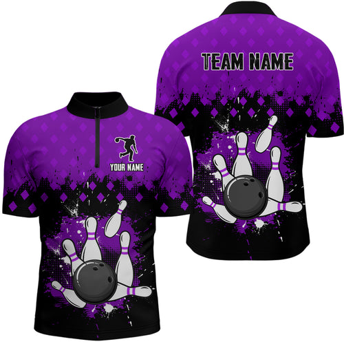Custom Purple Bowling Jersey For Men Bowling Shirt Team Bowling Quarter-Zip Shirt CP09