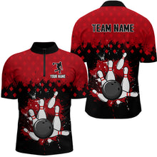Load image into Gallery viewer, Custom Red Bowling Jersey For Men Bowling Shirt Team Bowling Quarter-Zip Shirt CP09