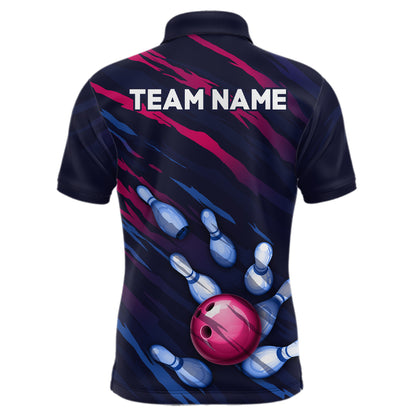 Custom Bowling Jersey Men And Women Custom Bowling Shirts Unisex Navy Polo Bowling Team Shirt CP04