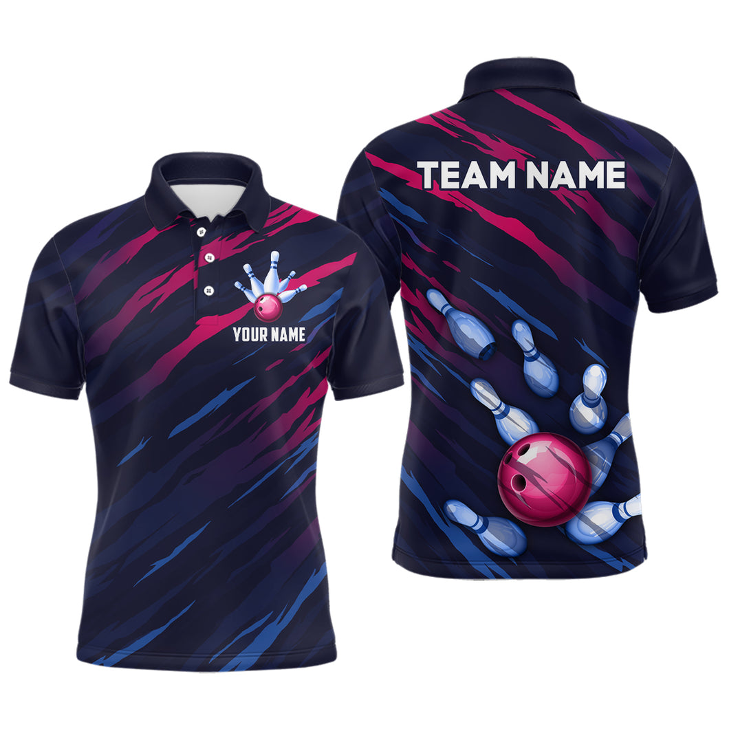 Custom Bowling Jersey Men And Women Custom Bowling Shirts Unisex Navy Polo Bowling Team Shirt CP04