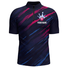 Load image into Gallery viewer, Custom Bowling 1/4 Zip Shirt Men &amp; Women Navy Bowling Team Jersey CP02