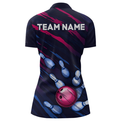 Custom Bowling 1/4 Zip Shirt Men & Women Navy Bowling Team Jersey CP02