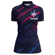 Load image into Gallery viewer, Custom Bowling 1/4 Zip Shirt Men &amp; Women Navy Bowling Team Jersey CP02