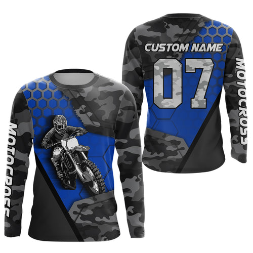 Blue Motocross Jersey Upf30+ Custom Dirt Bike Jersey Mens Women Off-Road Jersey Adult&Kid| CTP45