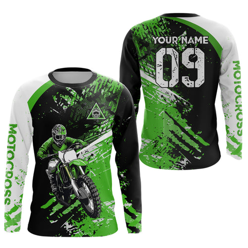 Adult&Kid Custom Motocross Jersey Green UPF30+ MX Racing Biker Off-road Dirt Bike Racewear| CTP31