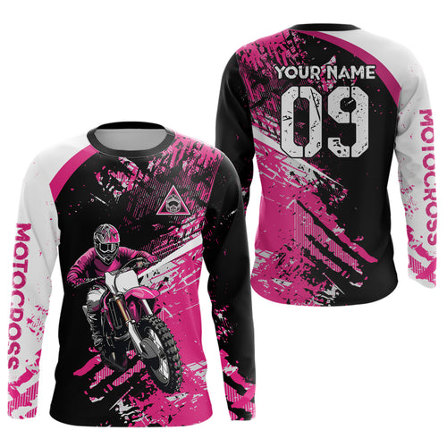 Adult&Kid Custom Motocross Jersey Pink UPF30+ MX Racing Biker Off-road Dirt Bike Racewear| CTP31