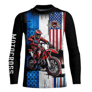 Adult&Kid Custom American Flag Dirt Bike Jersey Motocross Jersey Upf30+ Motocross Shirt| CTP94