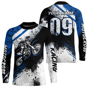 Adult&Kid blue custom dirt bike jersey Motocross jersey upf30+ mens women Motocross Shirt| CTP02