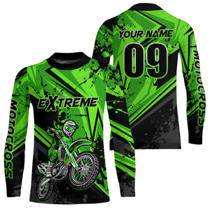 Custom Dirt Bike Jersey Green Motocross Jersey Upf30+ Mens Women Extreme Racing Shirt| CTP29