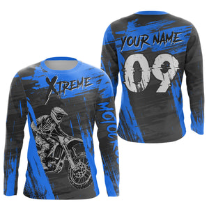 Adult&Kid Blue Custom Dirt Bike Jersey Extreme Motocross Shirt Mens Women| CTP97